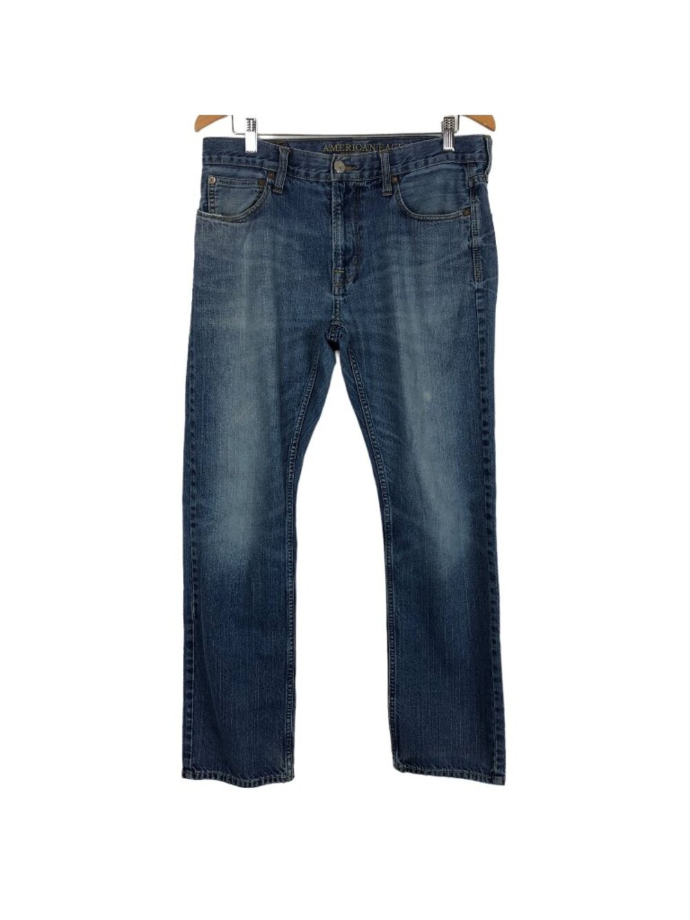 American Eagle Men's Slim Straight Jeans Sz 33x32 Blue Cotton Distressed Denim